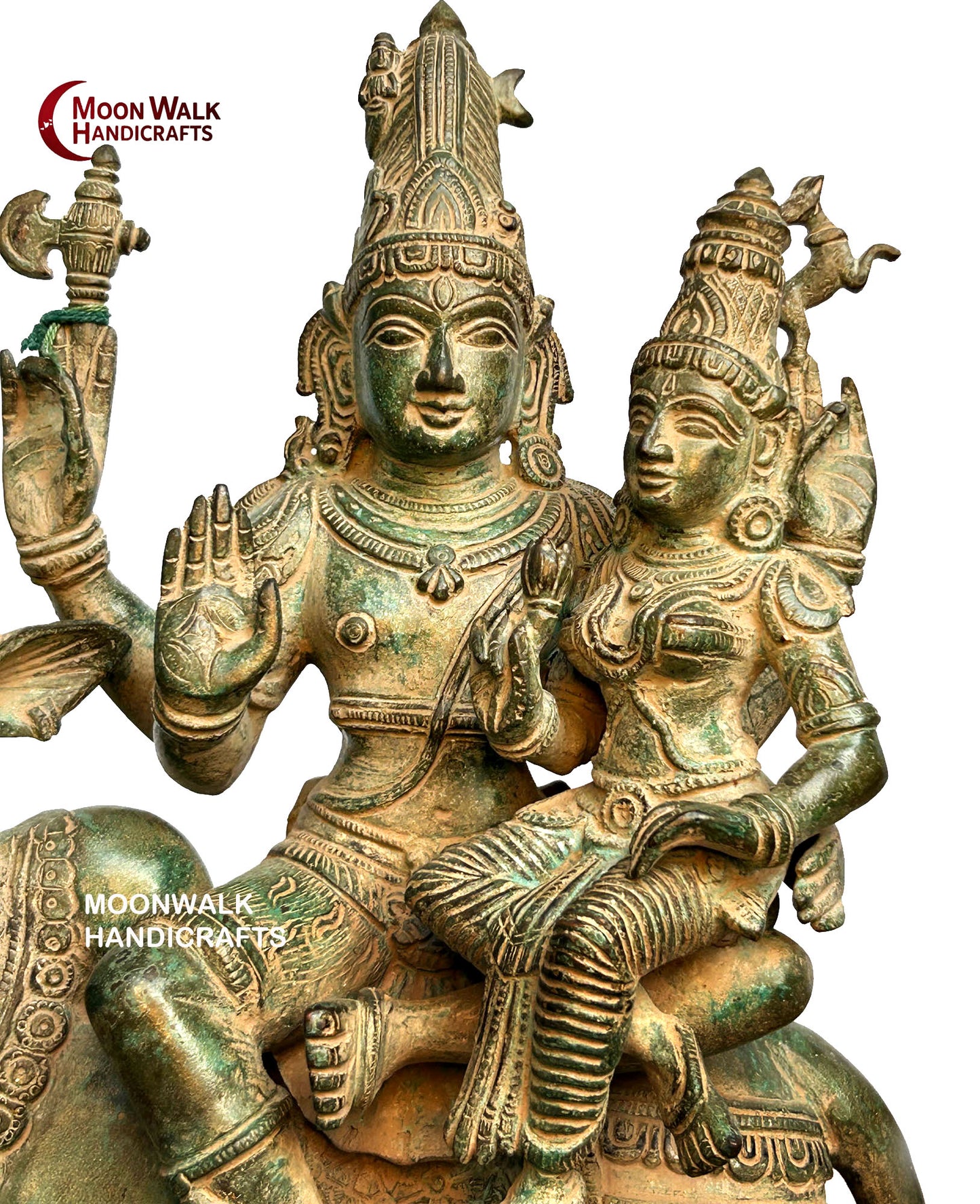Antike Heilige Vereinigung: Statue von Lord Shiva, Parvati und Nandi