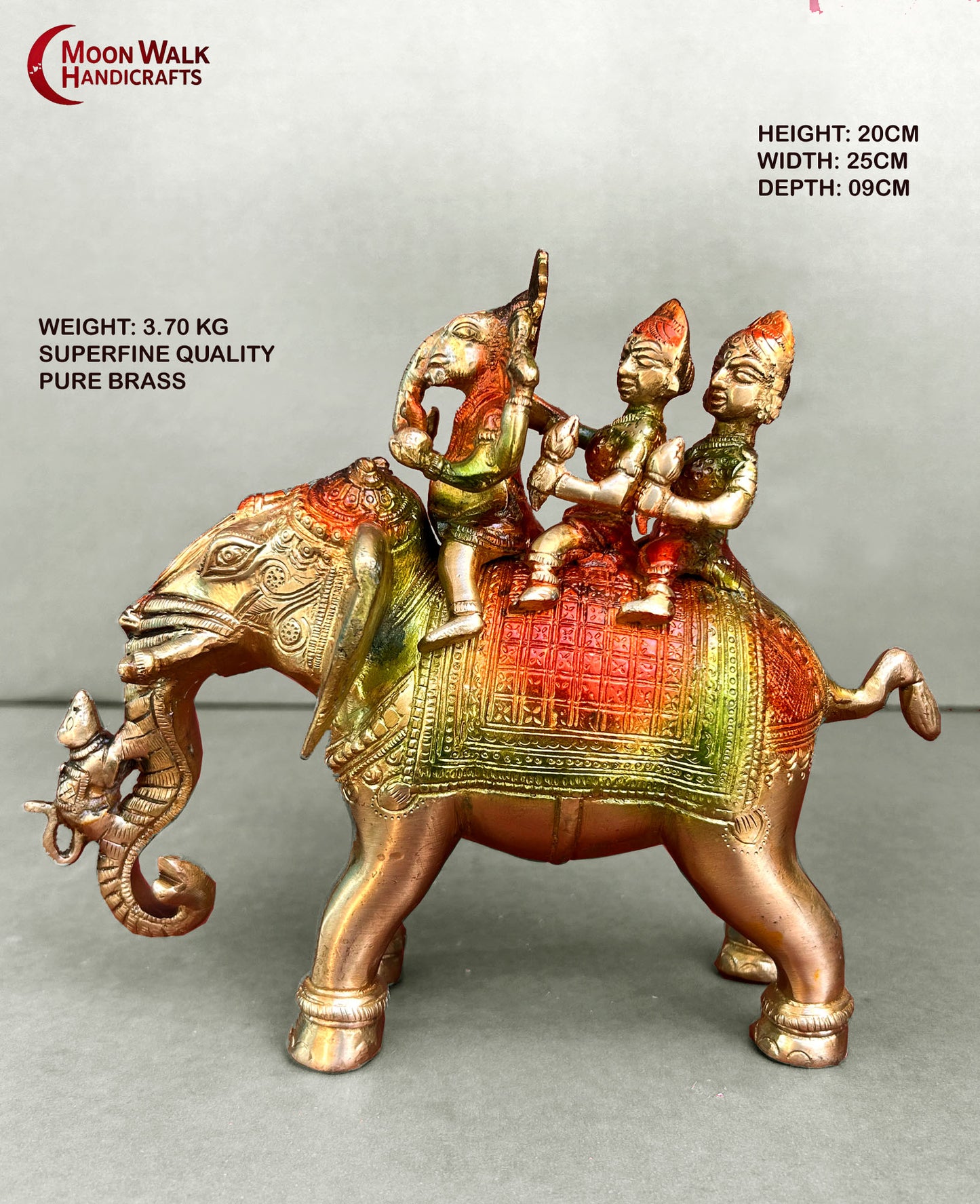 Brass Multi color Ganesha Elephant Yatra Statue with Ridhi Sidhi & Mushak, Code: ARP106