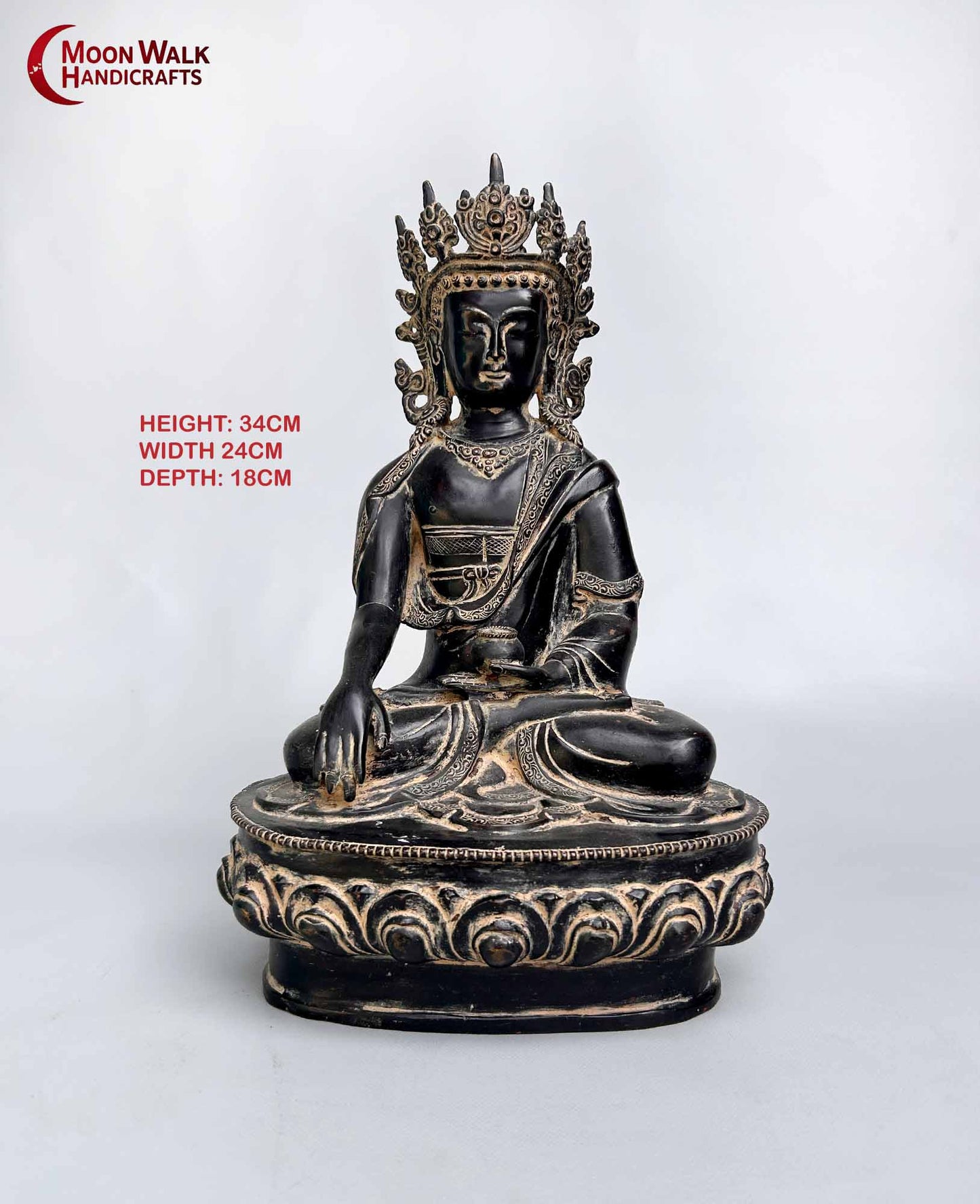 Sitzende Buddha-Statue aus schwarzem Metall