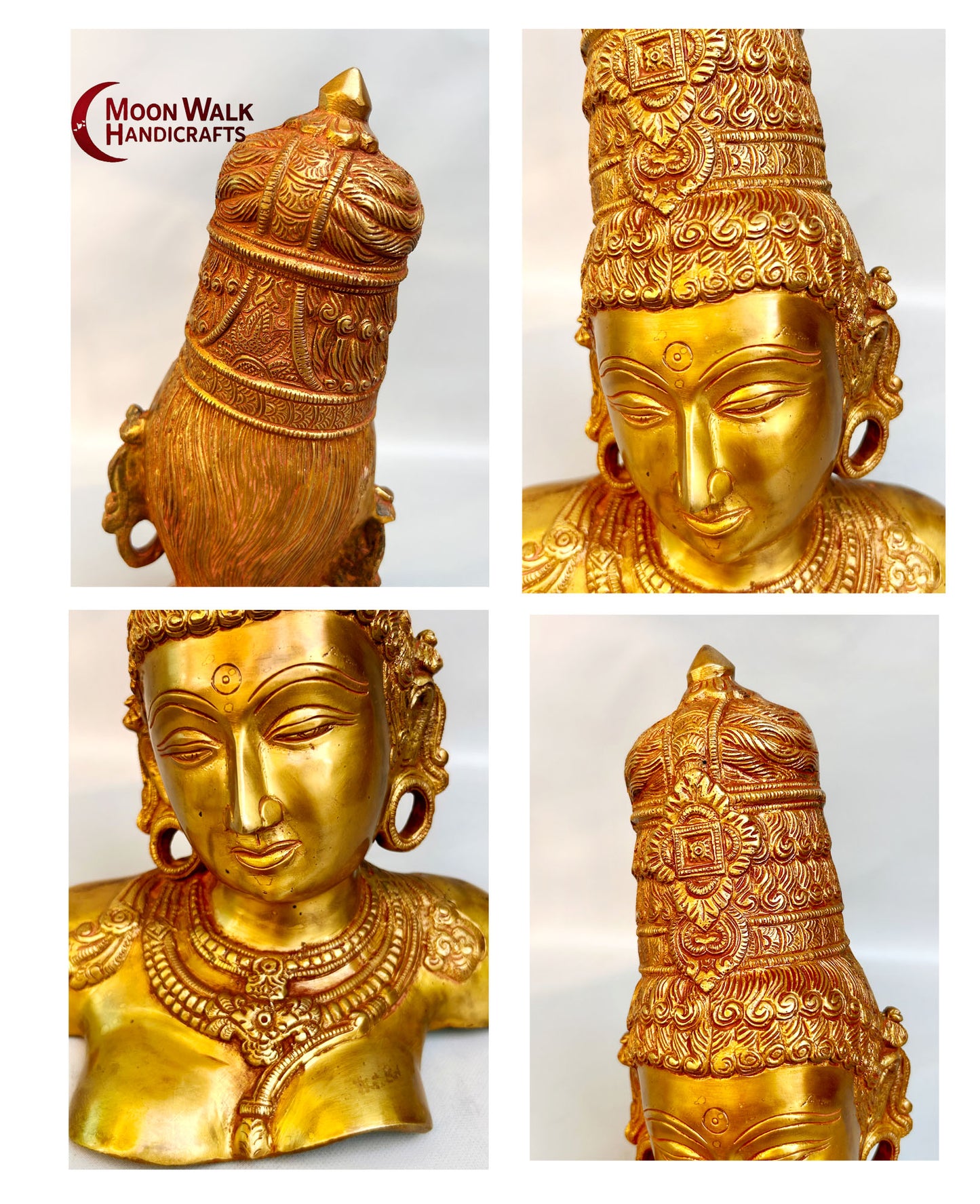 Messingbüste der Göttin Gauri Ma – Indische Skulptur im Chola-Stil, Gesicht von Parwati Maa, Code: ROH166