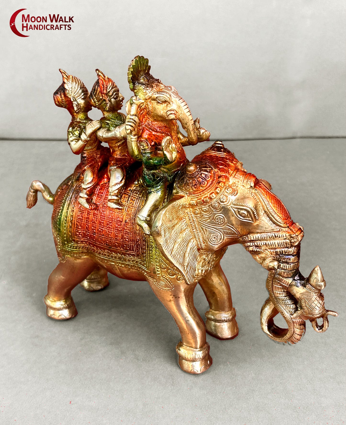 Brass Multi color Ganesha Elephant Yatra Statue with Ridhi Sidhi & Mushak, Code: ARP106