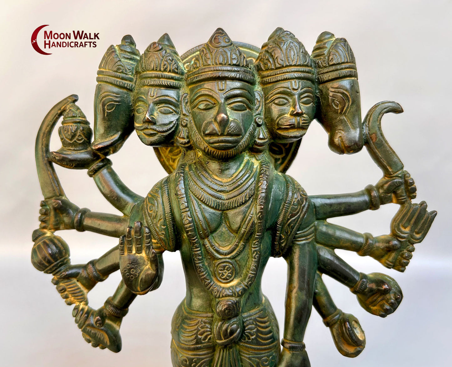 Exquisite Panchmukhi Hanuman-Figur aus antikem Messing – Hindu-Dekor, Code: ROH169