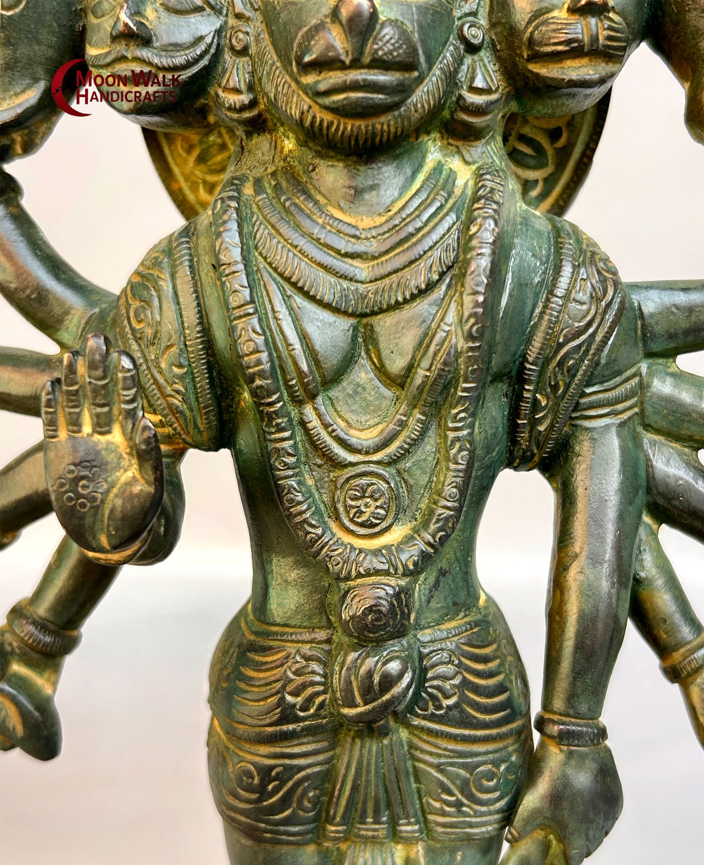 Exquisite Panchmukhi Hanuman-Figur aus antikem Messing – Hindu-Dekor, Code: ROH169