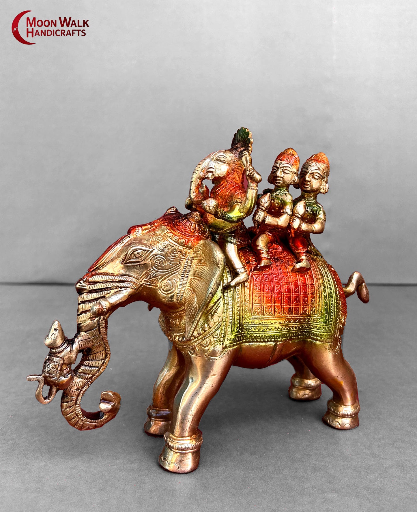Brass Multi color Ganesha Elephant Yatra Statue with Ridhi Sidhi & Mushak, Code: ARP106