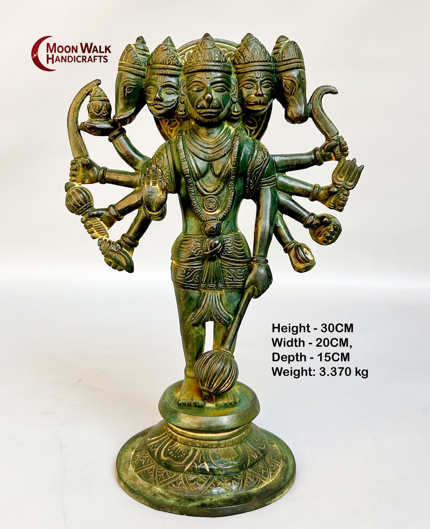 Exquisite Panchmukhi Hanuman-Figur aus antikem Messing – Hindu-Dekor, Code: ROH169