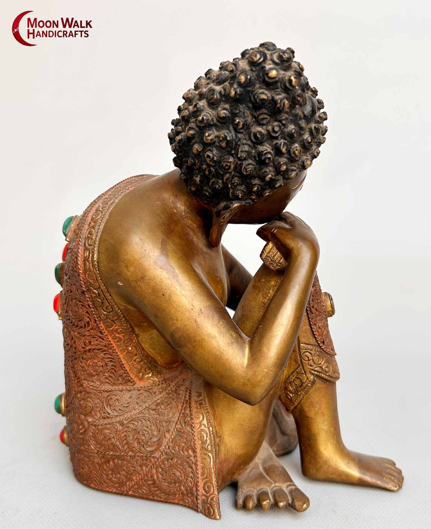 geschnitzter Kupferdraht mit Messing Sitzende Buddha-Statue aus Metall mit Edelsteinen H-20CM B-20CM T-15CM