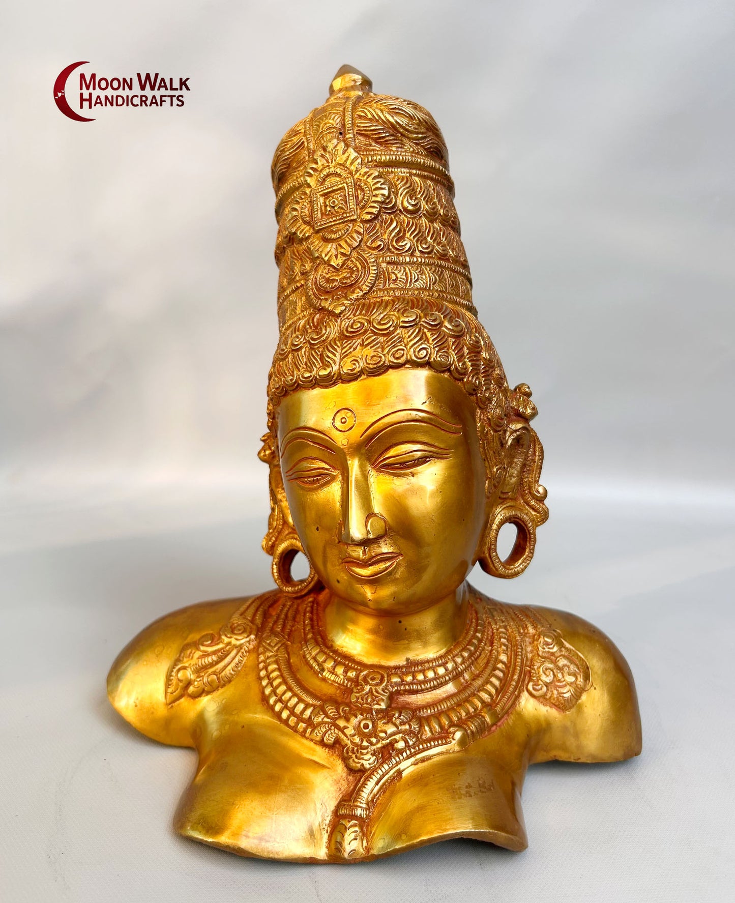 Messingbüste der Göttin Gauri Ma – Indische Skulptur im Chola-Stil, Gesicht von Parwati Maa, Code: ROH166