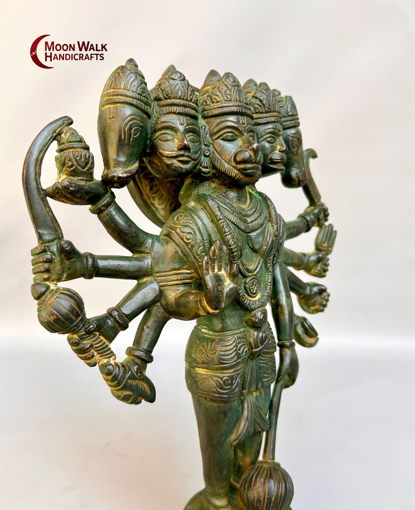 Exquisite Panchmukhi Hanuman-Figur aus antikem Messing – Hindu-Dekor, Code: ROH169
