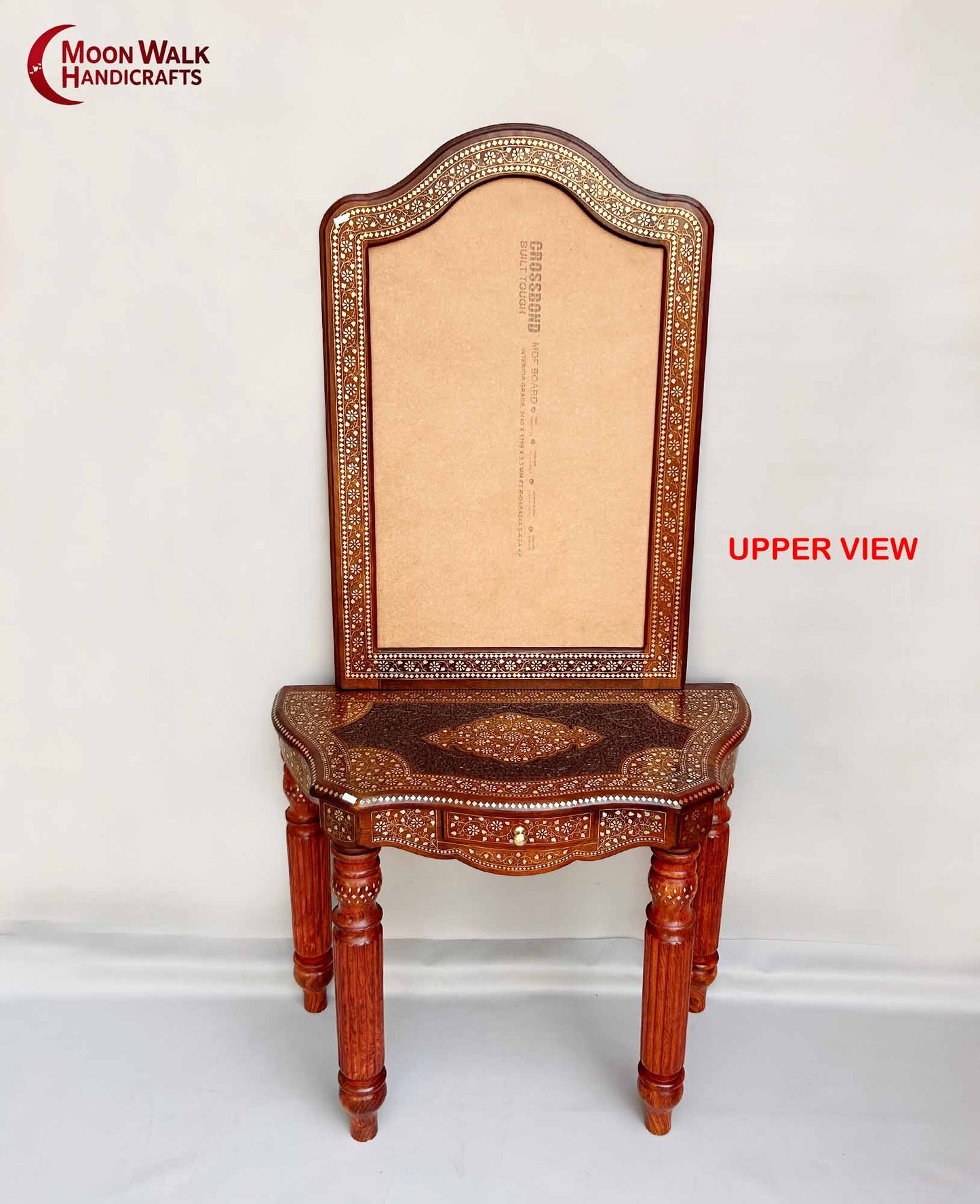 Handcrafted Wooden Dressing Table with Mirror & Chair, Indian Inlay Work Vanity Table, Traditional Carved Wood Furniture, Luxury Home Decor