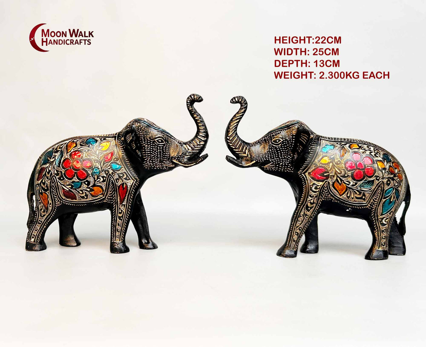 Handgefertigtes Elefanten-Set aus Messing, Emaille-Figuren, Luxus-Wohndekor, Geschenk für Innenarchitekten, Dekoration für alle Anlässe, Geschenk zur Wohnungserwärmung, Viel Glück