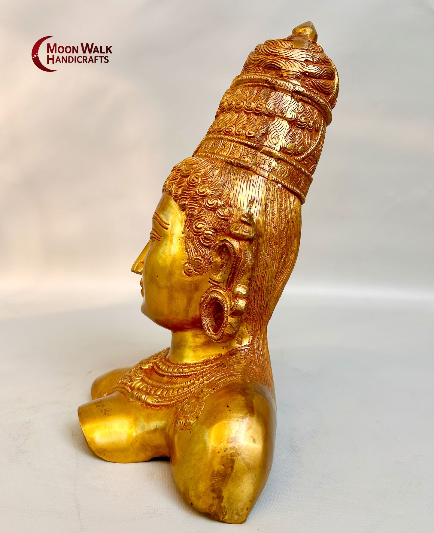 Messingbüste der Göttin Gauri Ma – Indische Skulptur im Chola-Stil, Gesicht von Parwati Maa, Code: ROH166