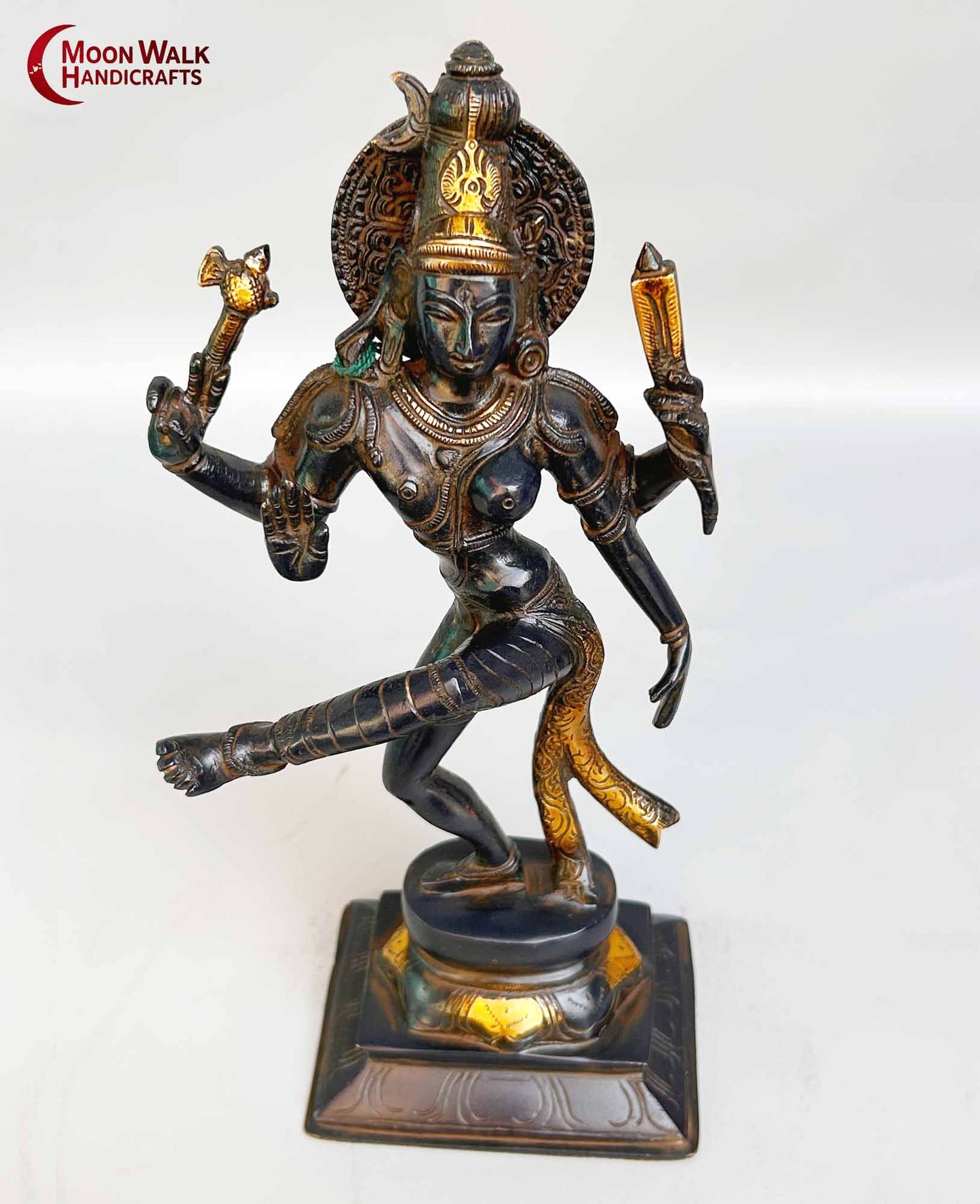 Blaue künstlerische Natraj-Messingstatue – handgefertigte indische Kunst – Ardhnarishwar – ShivaShakti I männliche und weibliche Energie.