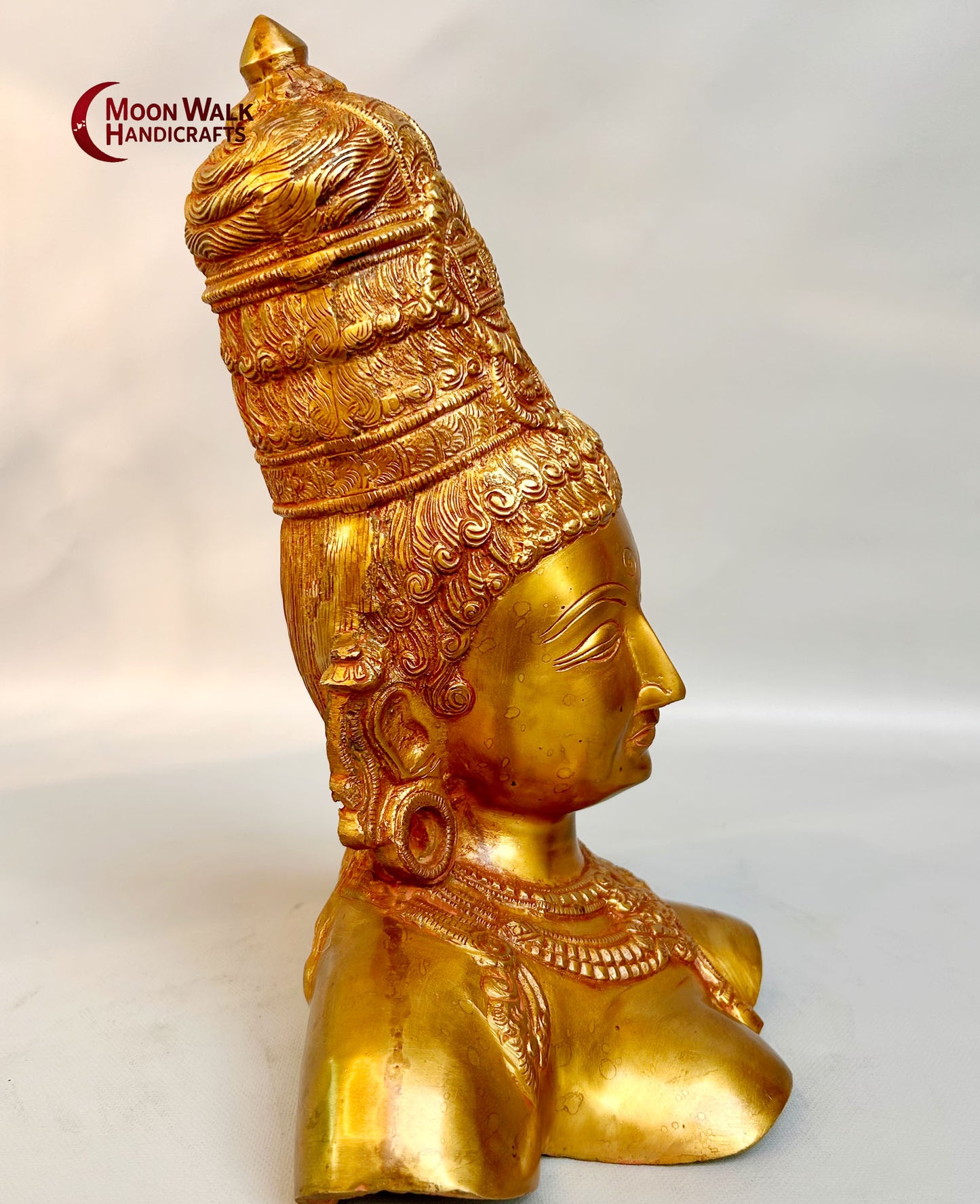 Messingbüste der Göttin Gauri Ma – Indische Skulptur im Chola-Stil, Gesicht von Parwati Maa, Code: ROH166