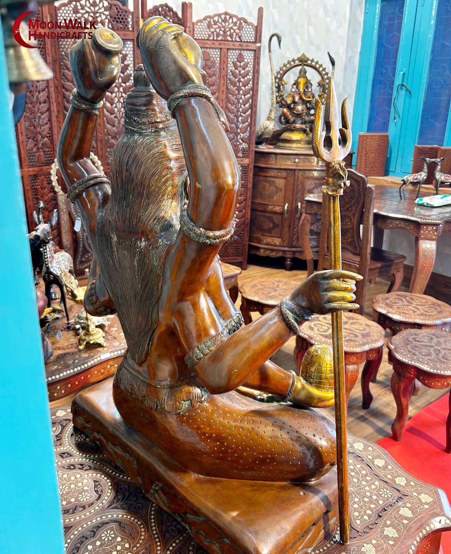 Göttliche sechsarmige Statue des Herrn Shiva aus Messing – Shashtabhujadhari-Form für spirituelle Erleuchtung, Code: ROH139