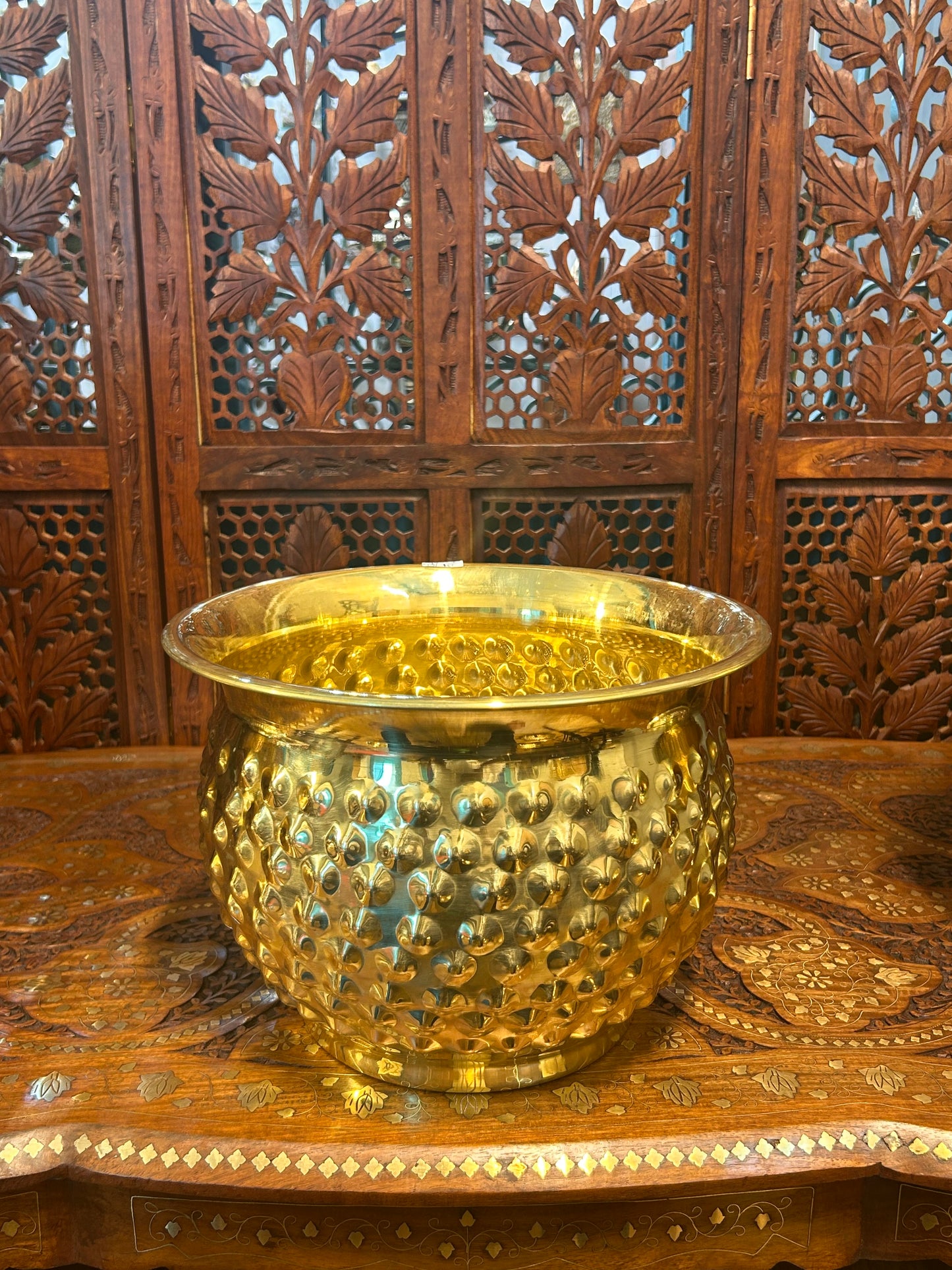SET OF 5 | Large Brass Planter Pot, Antique Gold Home Decor, Textured Indoor Plant Pot, Elegant Garden Urn, Decorative Bowl, Handcrafted Metal Vase