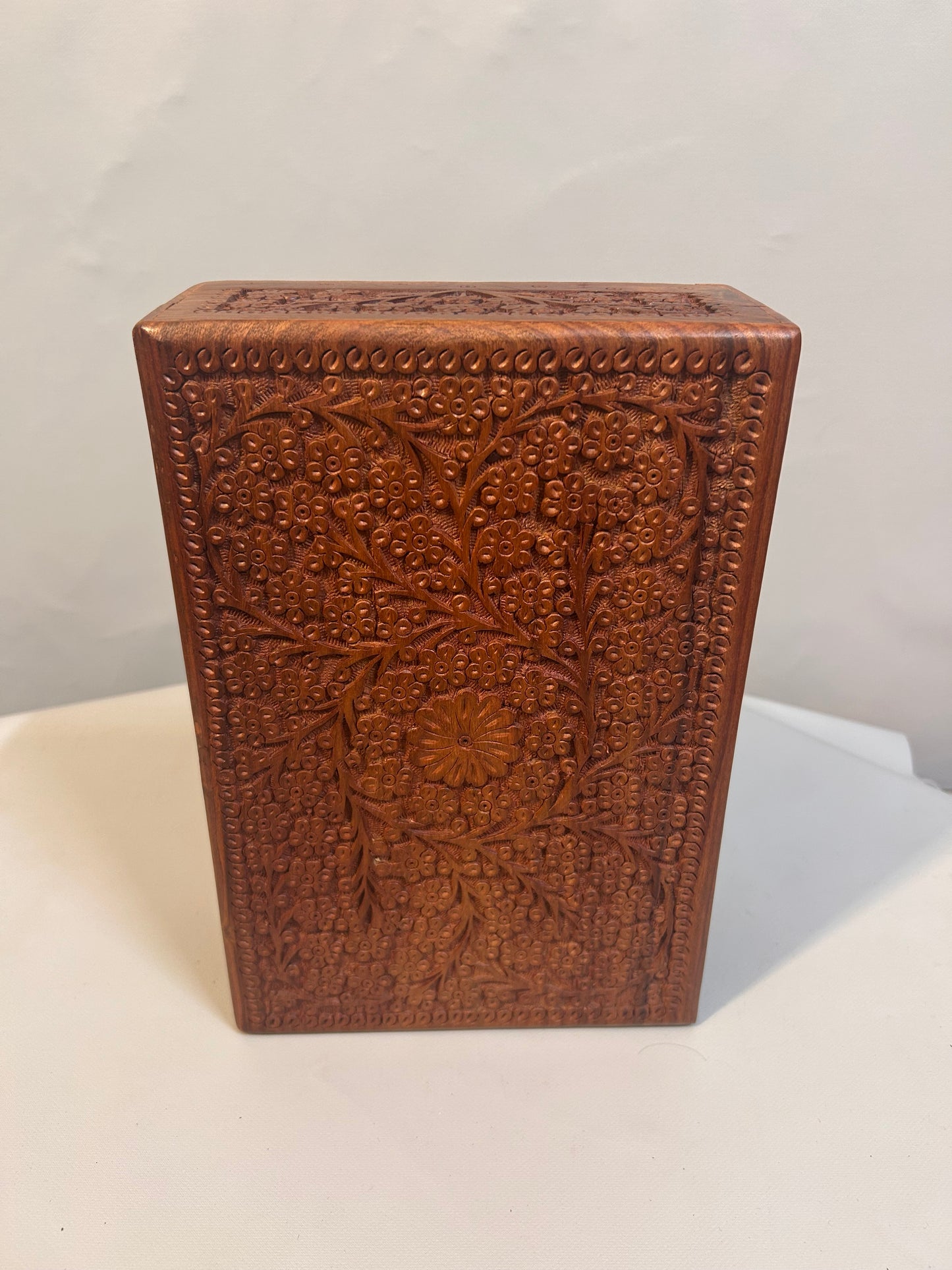 Handcrafted Wooden Jewelry Box with Floral Carving, Indian Keepsake Box for Trinkets & Accessories, Antique Storage Organizer Gift Box