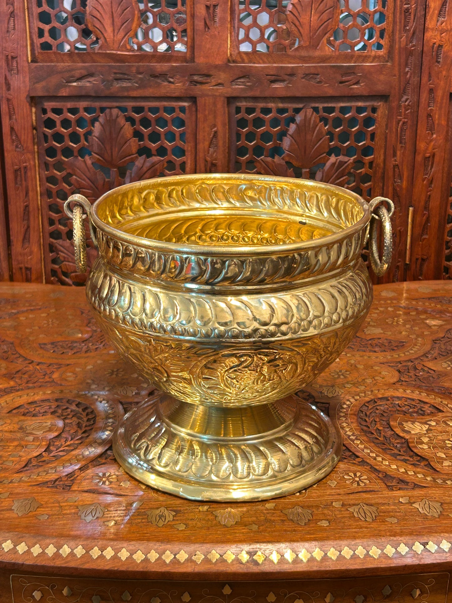 SET OF 4 | Antique Brass Urn Planters | Ornate Hand Engraved Brass Pots | Large Indoor Outdoor Planters | Vintage Home Decor | Handmade Brass Flower Pots