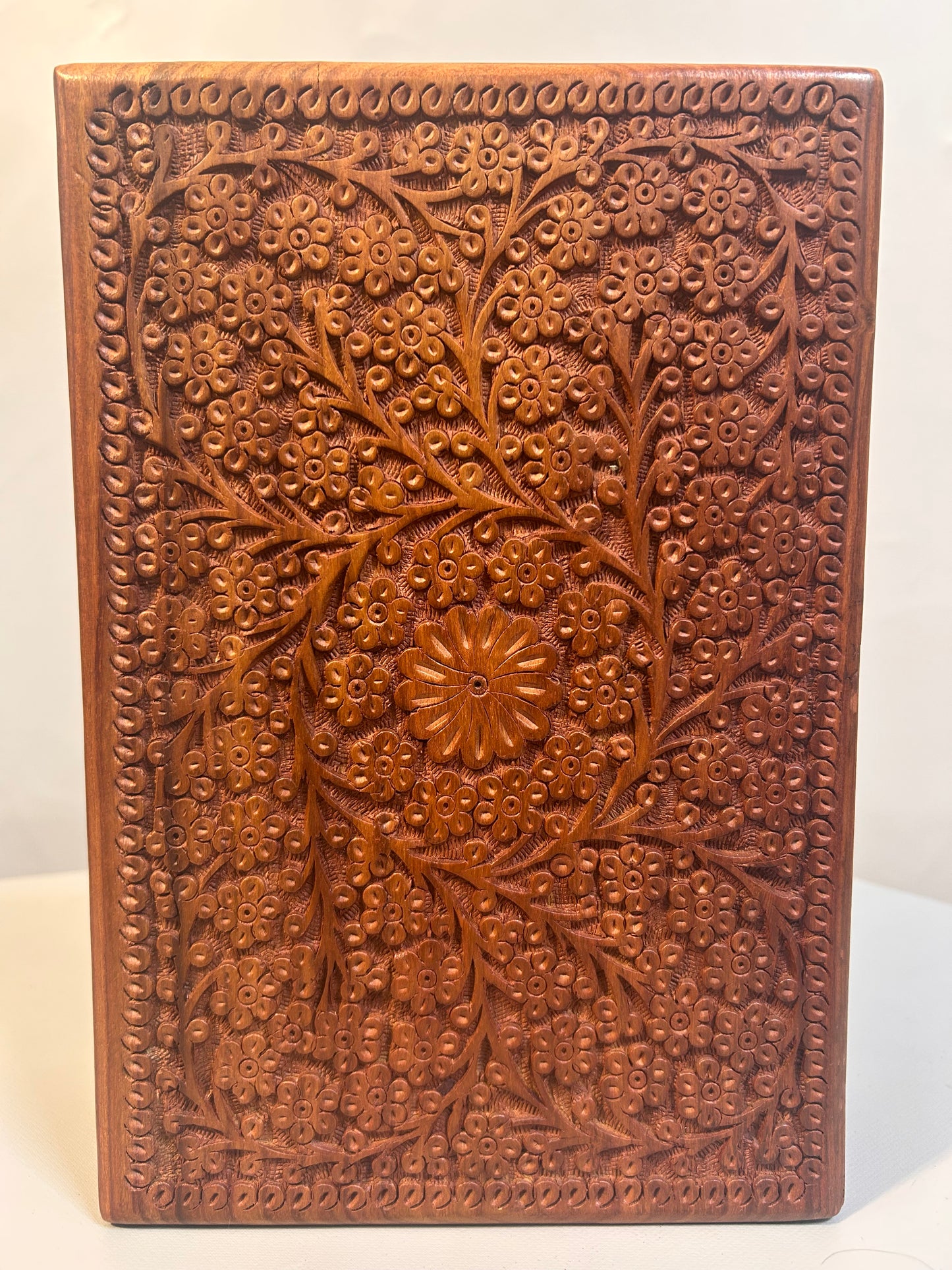 Handcrafted Wooden Jewelry Box with Floral Carving, Indian Keepsake Box for Trinkets & Accessories, Antique Storage Organizer Gift Box