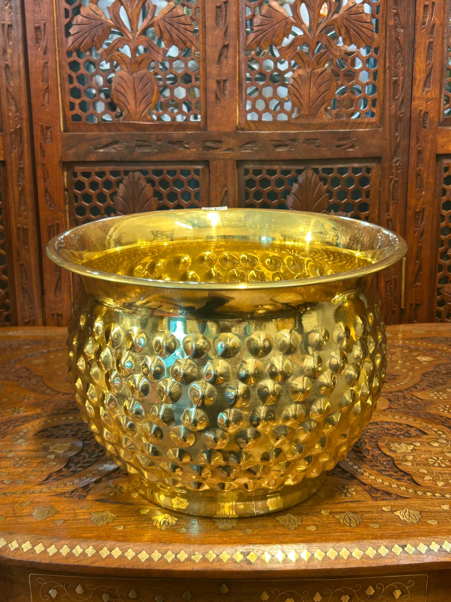 SET OF 5 | Large Brass Planter Pot, Antique Gold Home Decor, Textured Indoor Plant Pot, Elegant Garden Urn, Decorative Bowl, Handcrafted Metal Vase