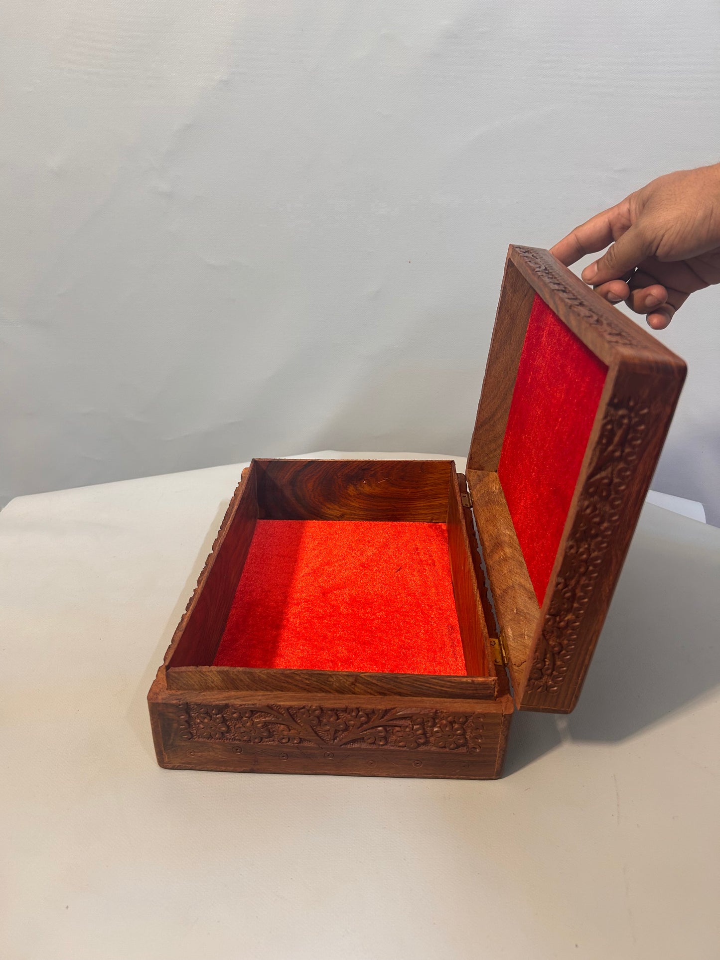 Handcrafted Wooden Jewelry Box with Floral Carving, Indian Keepsake Box for Trinkets & Accessories, Antique Storage Organizer Gift Box