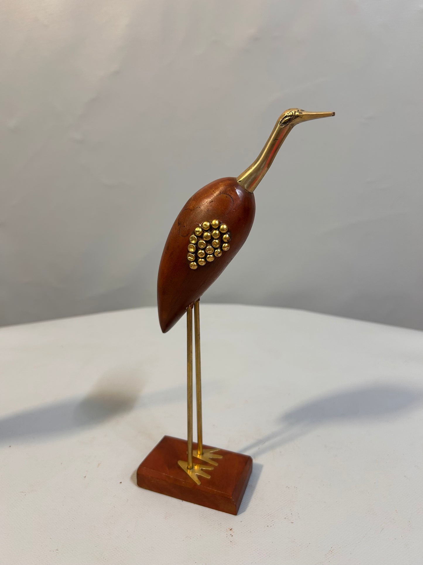 Height 27cm Wooden & Brass Bird Figurine Set – Elegant Love Birds Home Decor – Vintage Crane Statue – Unique Tabletop Sculpture for Gifting