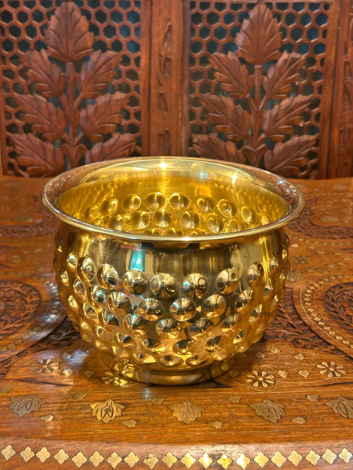 SET OF 5 | Large Brass Planter Pot, Antique Gold Home Decor, Textured Indoor Plant Pot, Elegant Garden Urn, Decorative Bowl, Handcrafted Metal Vase