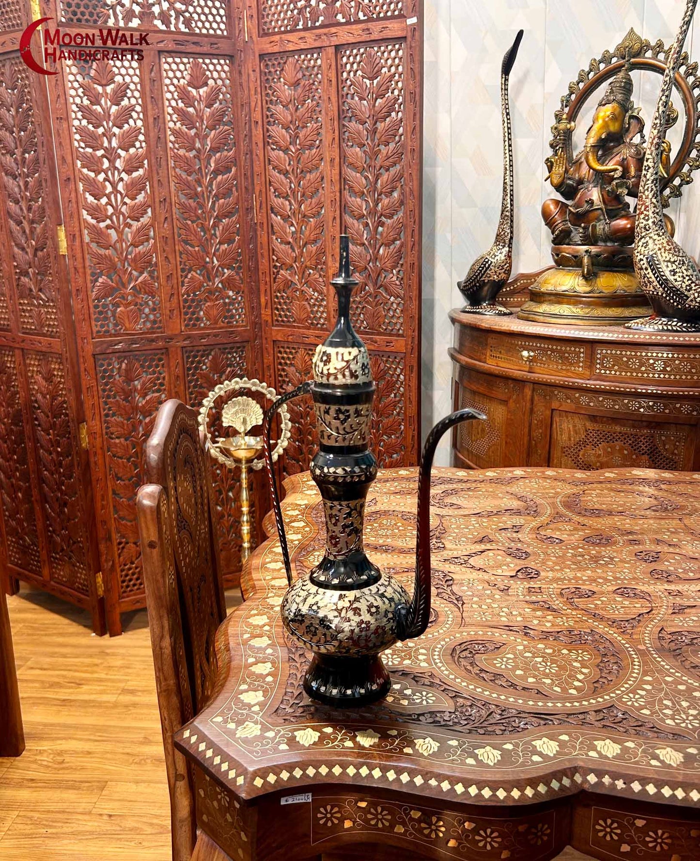 Brass Ewer, Antique Style Dallah, Gold Floral Coffee Pot, Handmade Eid Gift, Middle Eastern Home Decor, Unique Ramadan Decoration