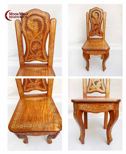 Handgefertigtes Esstisch-Set mit Messingschnitzerei, 1 Tisch und 4 Stühle, Made in India, Möbel von Moonwalk Handicrafts, Palisanderholz, Sheesham