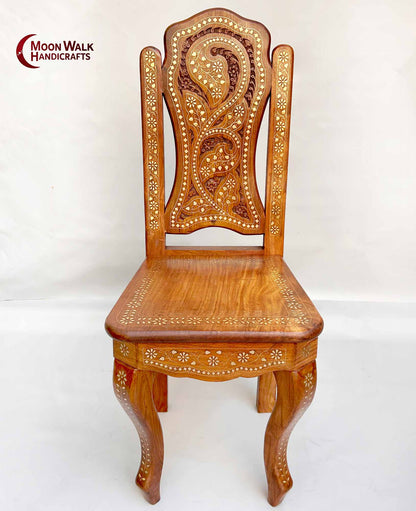 Handgefertigtes Esstisch-Set mit Messingschnitzerei, 1 Tisch und 4 Stühle, Made in India, Möbel von Moonwalk Handicrafts, Palisanderholz, Sheesham