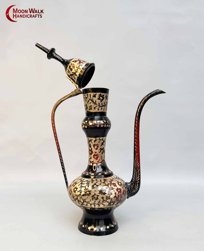 Brass Ewer, Antique Style Dallah, Gold Floral Coffee Pot, Handmade Eid Gift, Middle Eastern Home Decor, Unique Ramadan Decoration