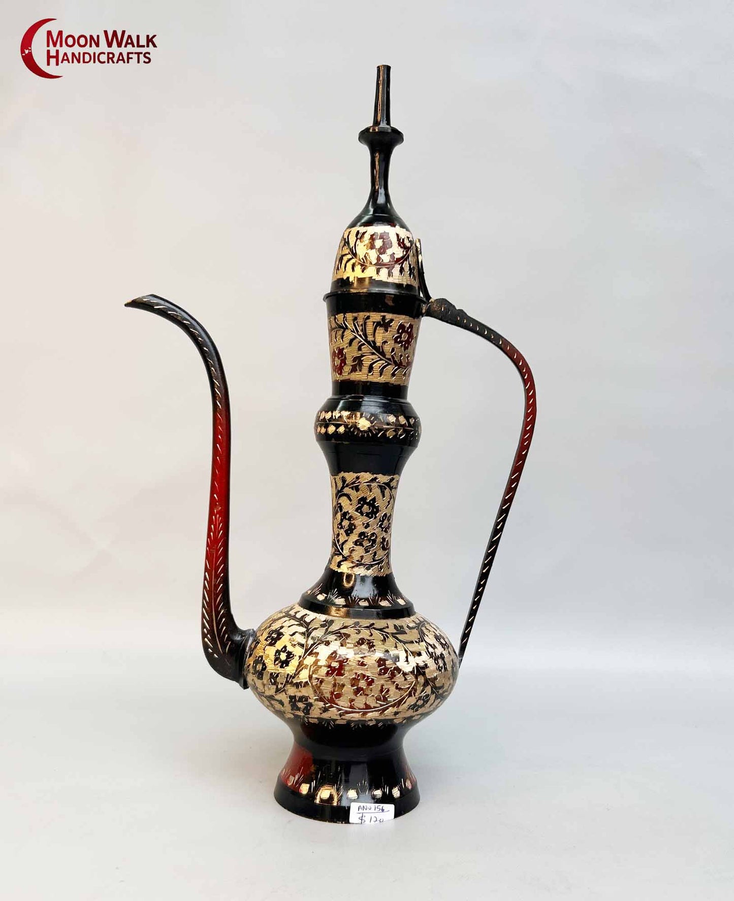 Brass Ewer, Antique Style Dallah, Gold Floral Coffee Pot, Handmade Eid Gift, Middle Eastern Home Decor, Unique Ramadan Decoration