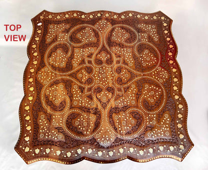 Handgefertigtes Esstisch-Set mit Messingschnitzerei, 1 Tisch und 4 Stühle, Made in India, Möbel von Moonwalk Handicrafts, Palisanderholz, Sheesham