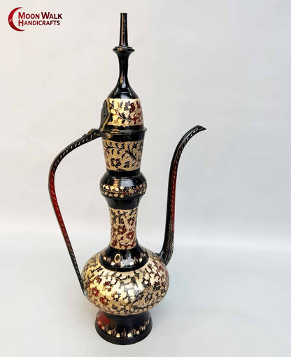 Brass Ewer, Antique Style Dallah, Gold Floral Coffee Pot, Handmade Eid Gift, Middle Eastern Home Decor, Unique Ramadan Decoration