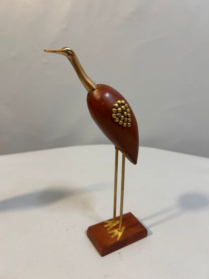 Height 27cm Wooden & Brass Bird Figurine Set – Elegant Love Birds Home Decor – Vintage Crane Statue – Unique Tabletop Sculpture for Gifting