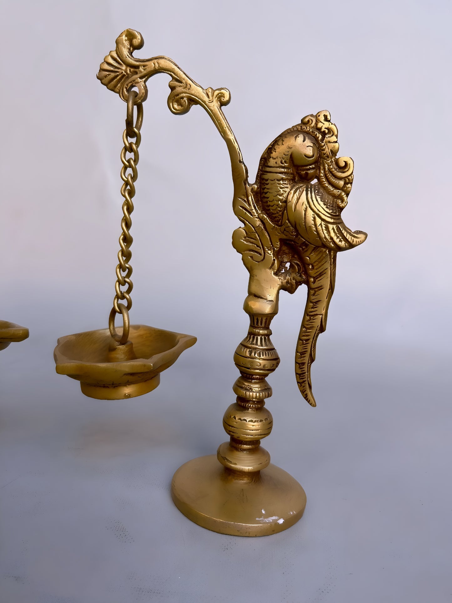 Brass Hanging Parrot Diya Oil Lamp – Traditional Pooja Deepam for Temple & Home – Pair of 2, 20cm Tall, Exquisite Handcrafted Decor