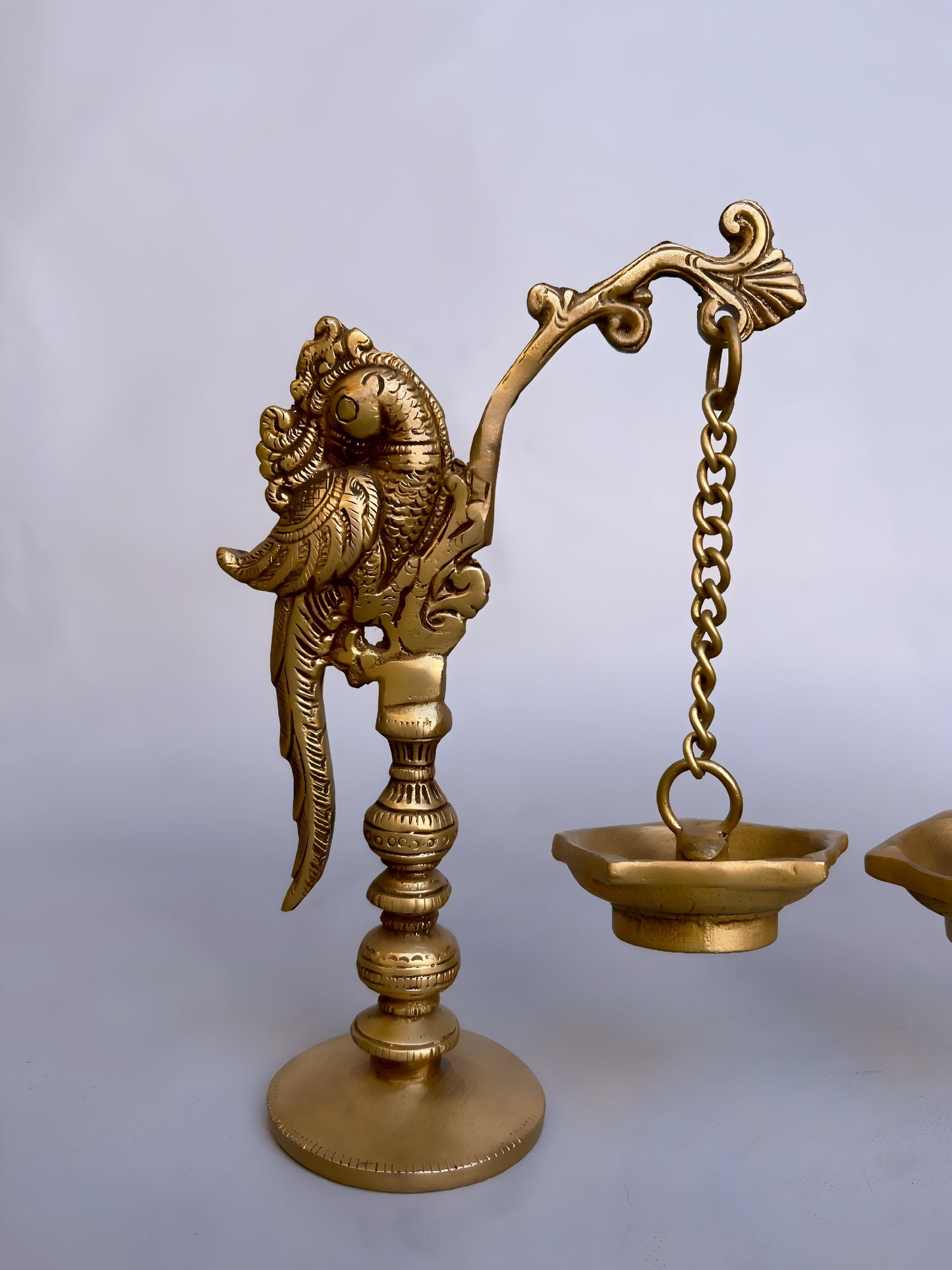 Brass Hanging Parrot Diya Oil Lamp – Traditional Pooja Deepam for Temple & Home – Pair of 2, 20cm Tall, Exquisite Handcrafted Decor