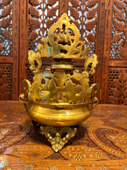 Exquisite brass Ganesha urli bowl with intricate carvings, ideal for home decor, pooja, festivals, or gifting, adding elegance and divine