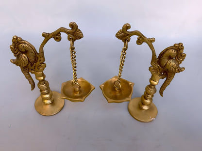 Brass Hanging Parrot Diya Oil Lamp – Traditional Pooja Deepam for Temple & Home – Pair of 2, 20cm Tall, Exquisite Handcrafted Decor