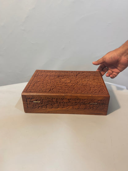 Handcrafted Wooden Jewelry Box with Floral Carving, Indian Keepsake Box for Trinkets & Accessories, Antique Storage Organizer Gift Box