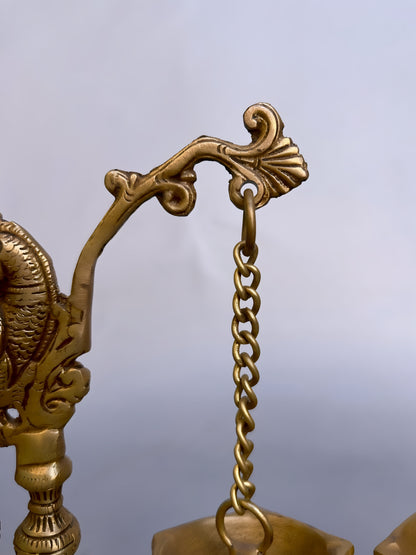 Brass Hanging Parrot Diya Oil Lamp – Traditional Pooja Deepam for Temple & Home – Pair of 2, 20cm Tall, Exquisite Handcrafted Decor