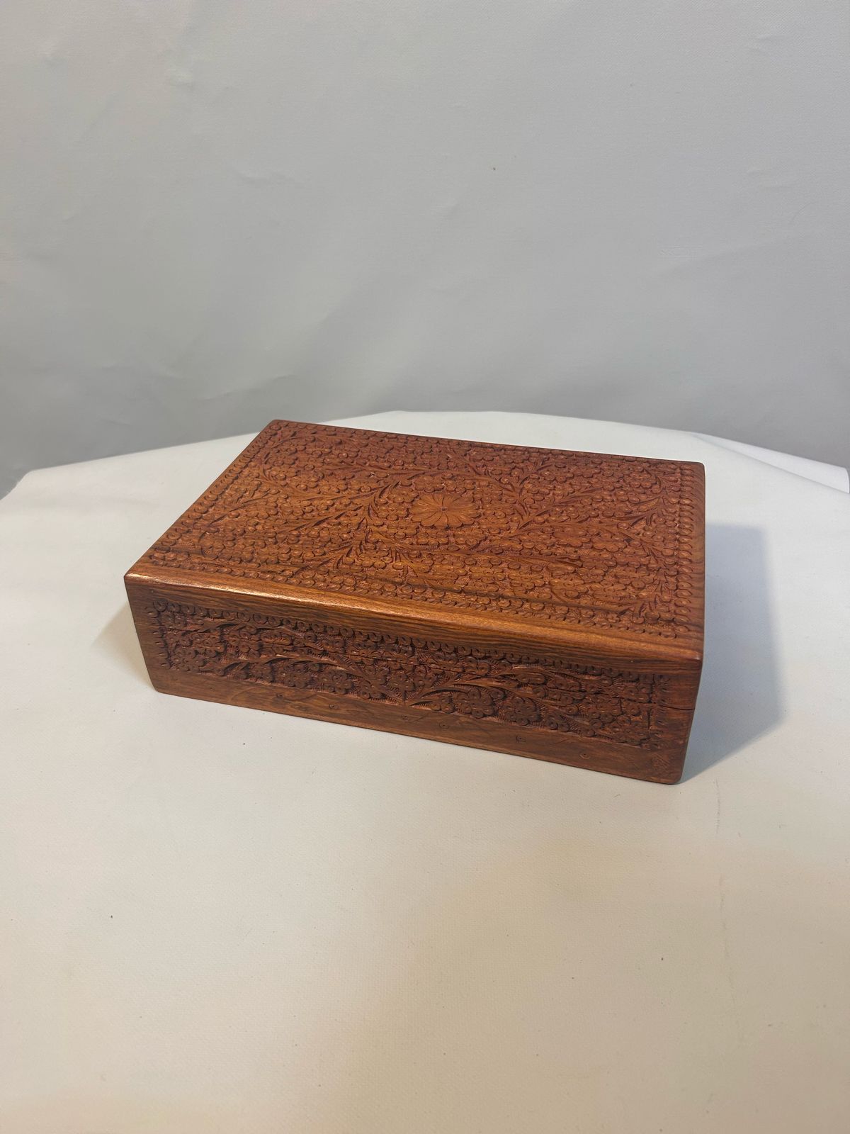Handcrafted Wooden Jewelry Box with Floral Carving, Indian Keepsake Box for Trinkets & Accessories, Antique Storage Organizer Gift Box
