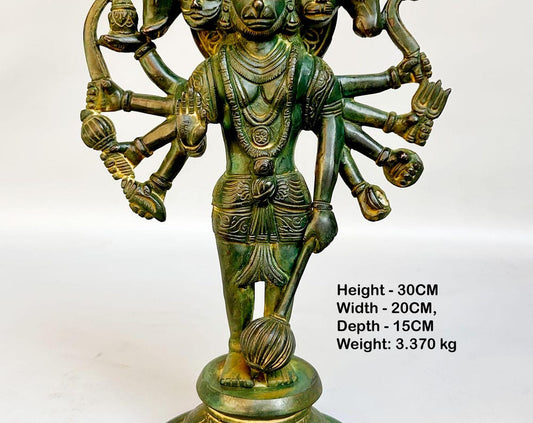 Exquisite Antique Brass Panchmukhi Hanuman Figure