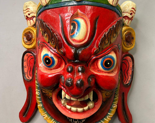 Large Hand-Carved Wooden Mahakal Mask